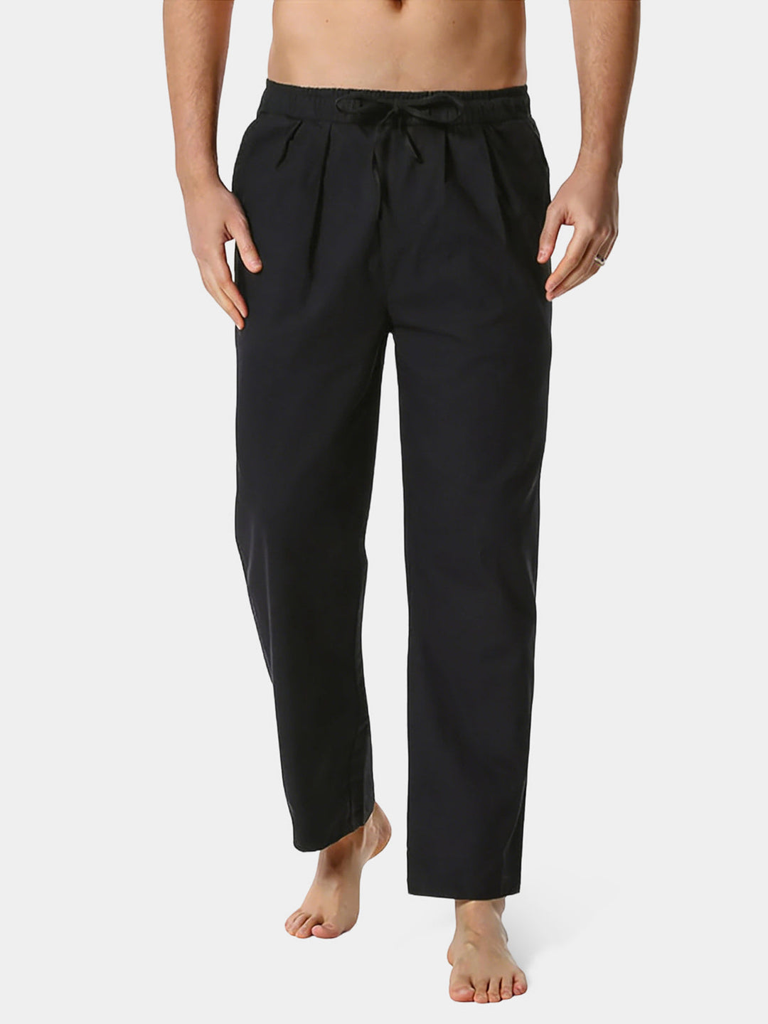 Pantalon Homme Décontracté Uni en Lin et Coton Léger Respirant