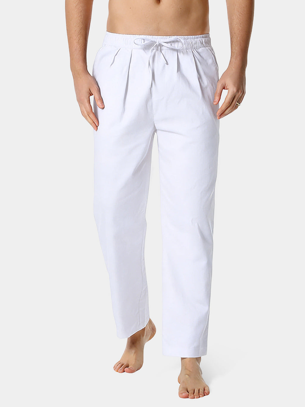 Pantalon Homme Décontracté Uni en Lin et Coton Léger Respirant