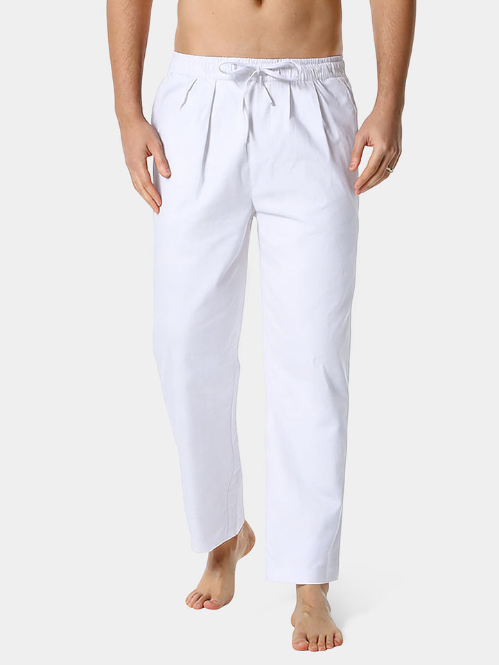 Pantalon Homme Décontracté Uni en Lin et Coton Léger Respirant