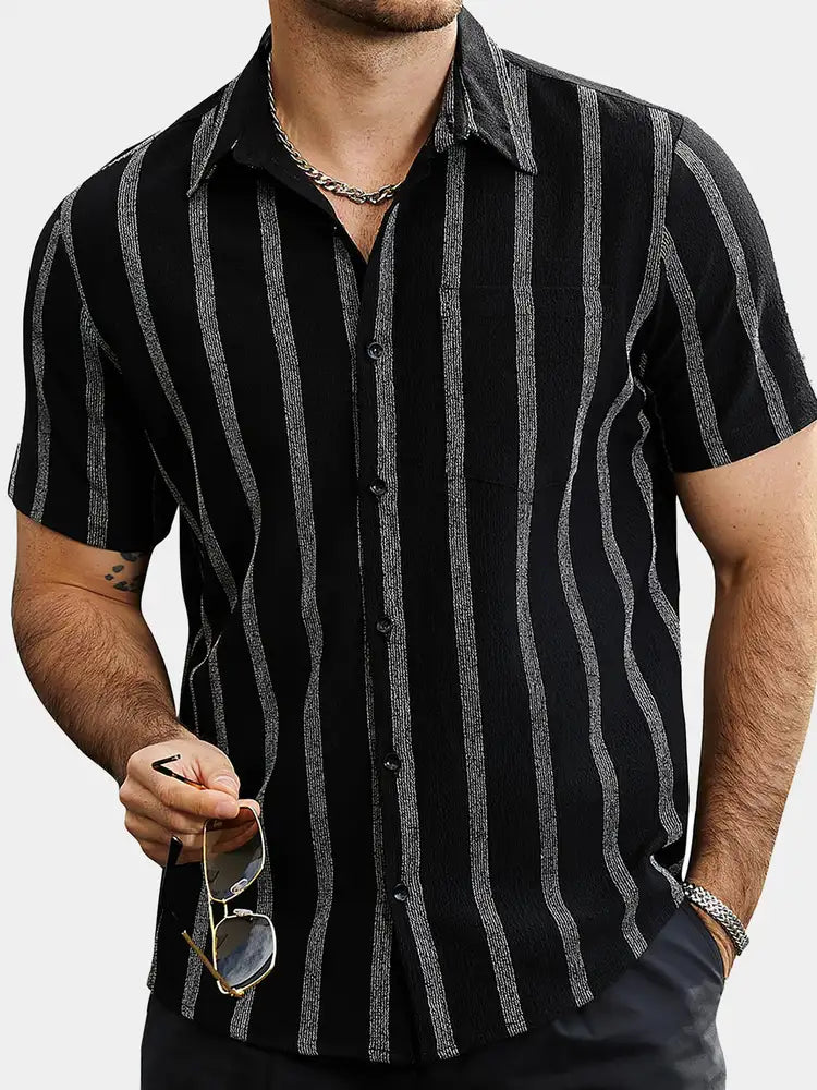 Chemise hawaïenne à rayures pour hommes avec poche, manches courtes à boutons, parfaite pour l'été et la plage