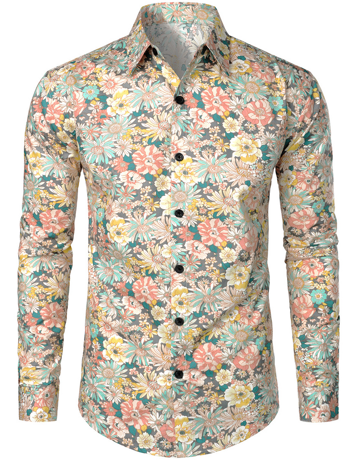 Chemise à manches longues imprimé floraux homme