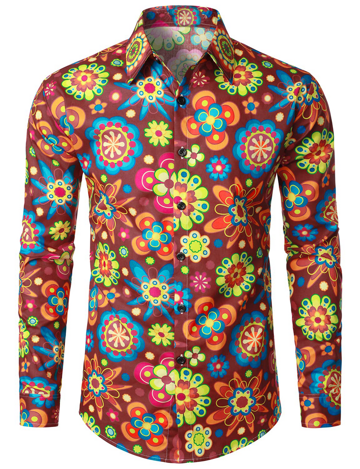 Chemise à manches longues boutonnée en coton à fleurs pour hommes