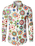 Chemise habillée à manches longues boutonnée en coton floral respirant pour hommes