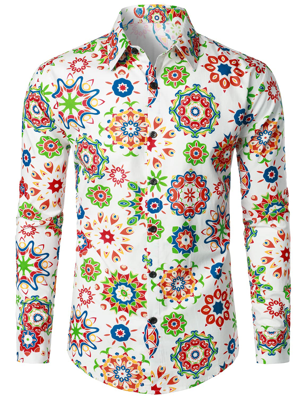 Chemise habillée à manches longues boutonnée en coton floral respirant pour hommes