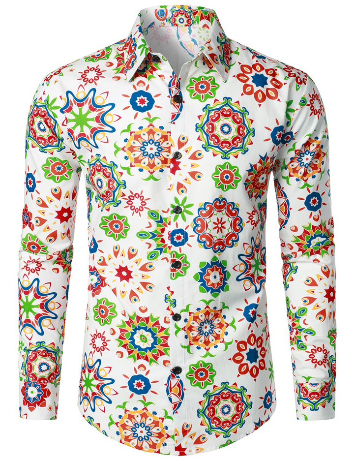 Chemise habillée à manches longues boutonnée en coton floral respirant pour hommes