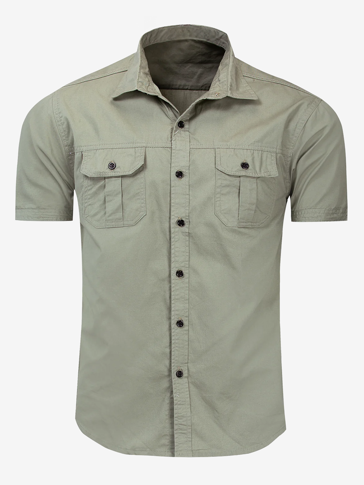 Chemise décontractée à manches courtes en coton avec poche extérieure pour hommes