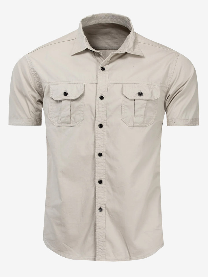 Chemise décontractée à manches courtes en coton avec poche extérieure pour hommes