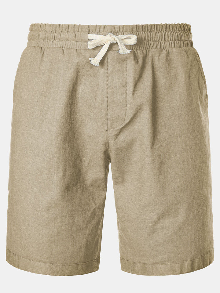 Short décontracté en coton et lin respirant de couleur unie pour hommes