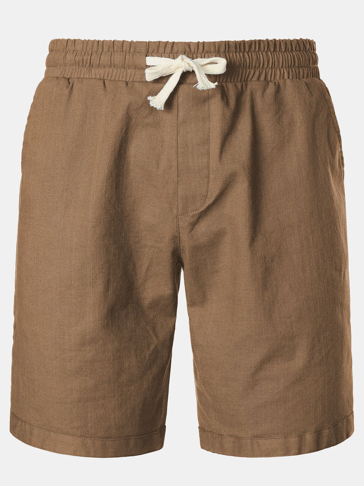 Short décontracté en coton et lin respirant de couleur unie pour hommes