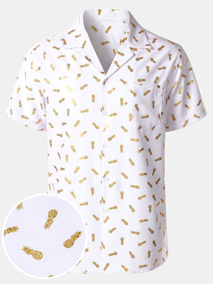 Chemise à manches courtes et col cubain pour homme, imprimé ananas