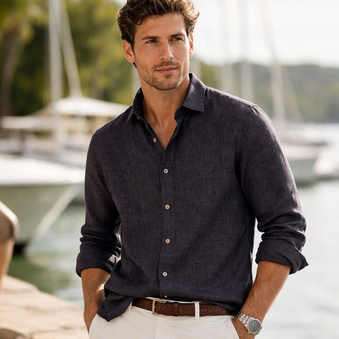 La Chemise Décontractée en Lin à Manches Boutonnées pour Hommes Meadowfall