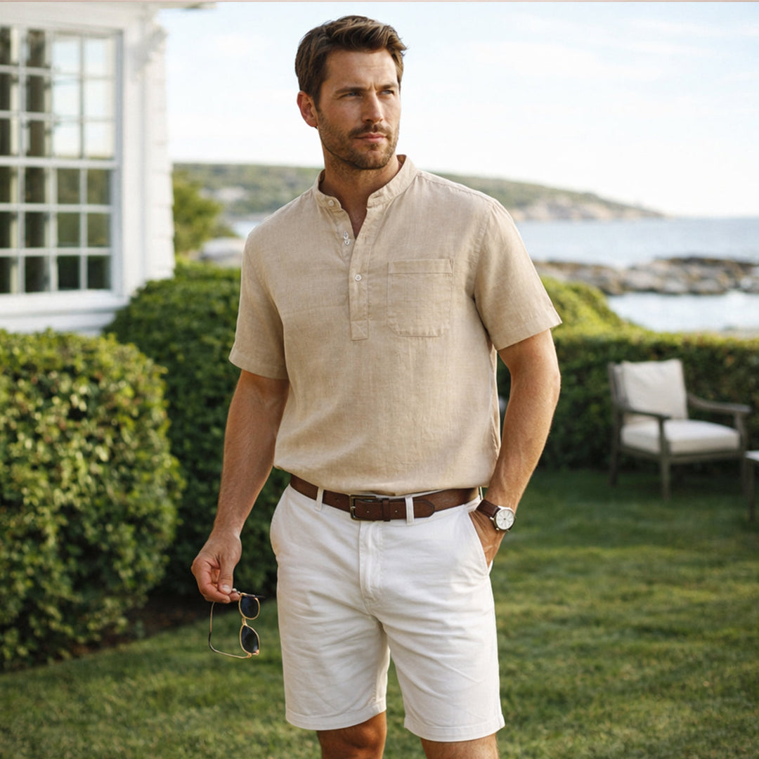 La chemise Henley décontractée en coton et lin pour homme Hillgate
