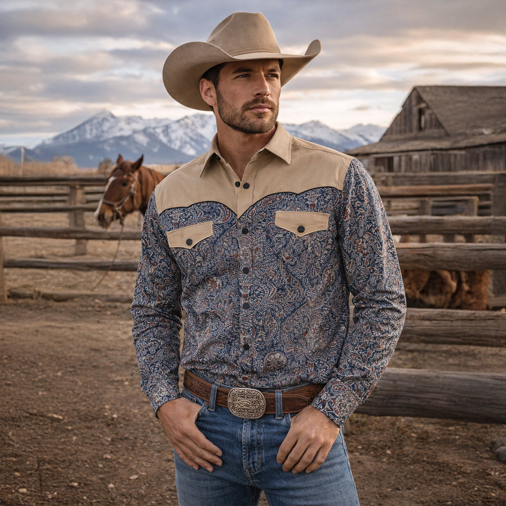 Chemise en denim douce à patchwork bicolore pour hommes Huntley