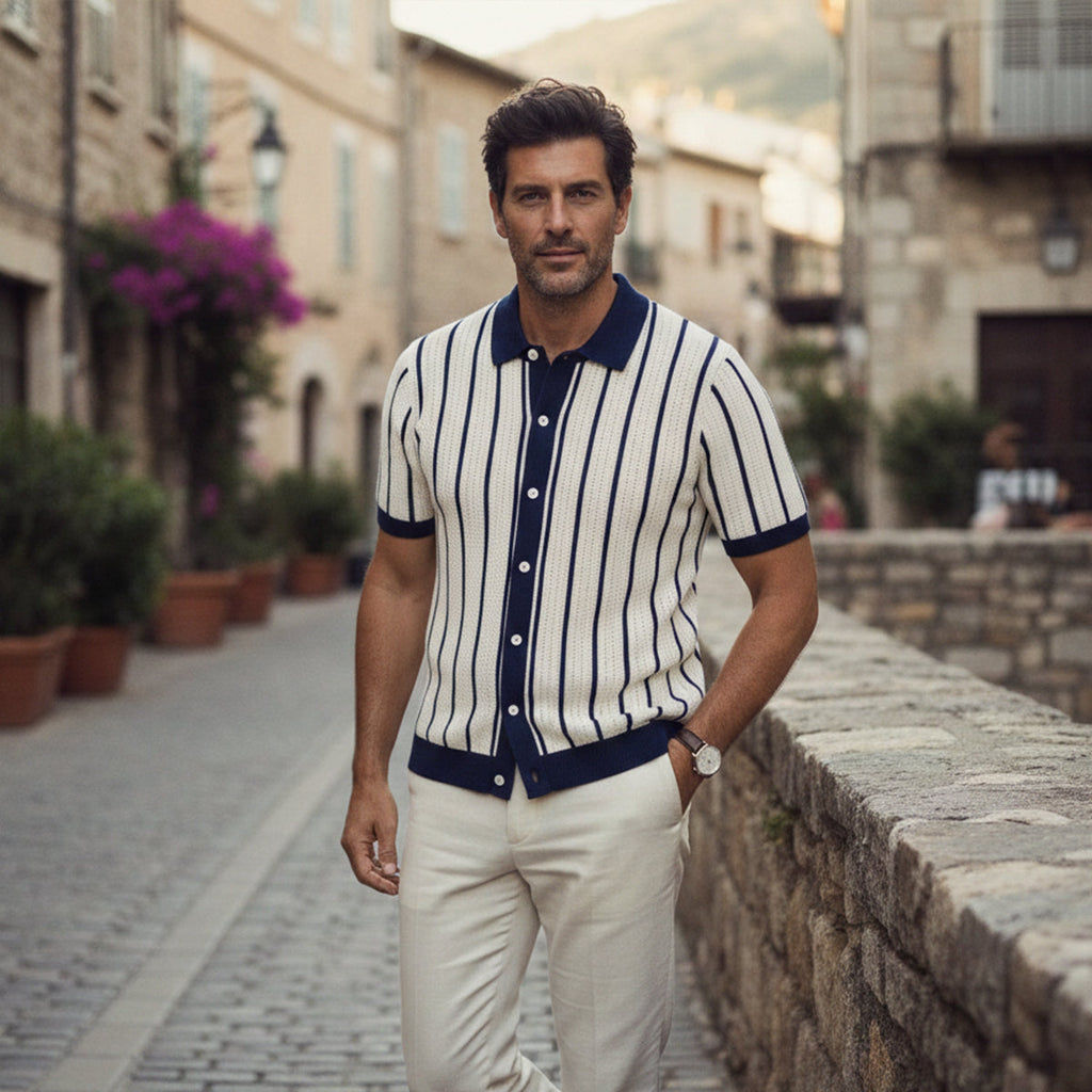 La Chemise Polo Tricotée Rayée Smart Casual pour Homme Belgravia