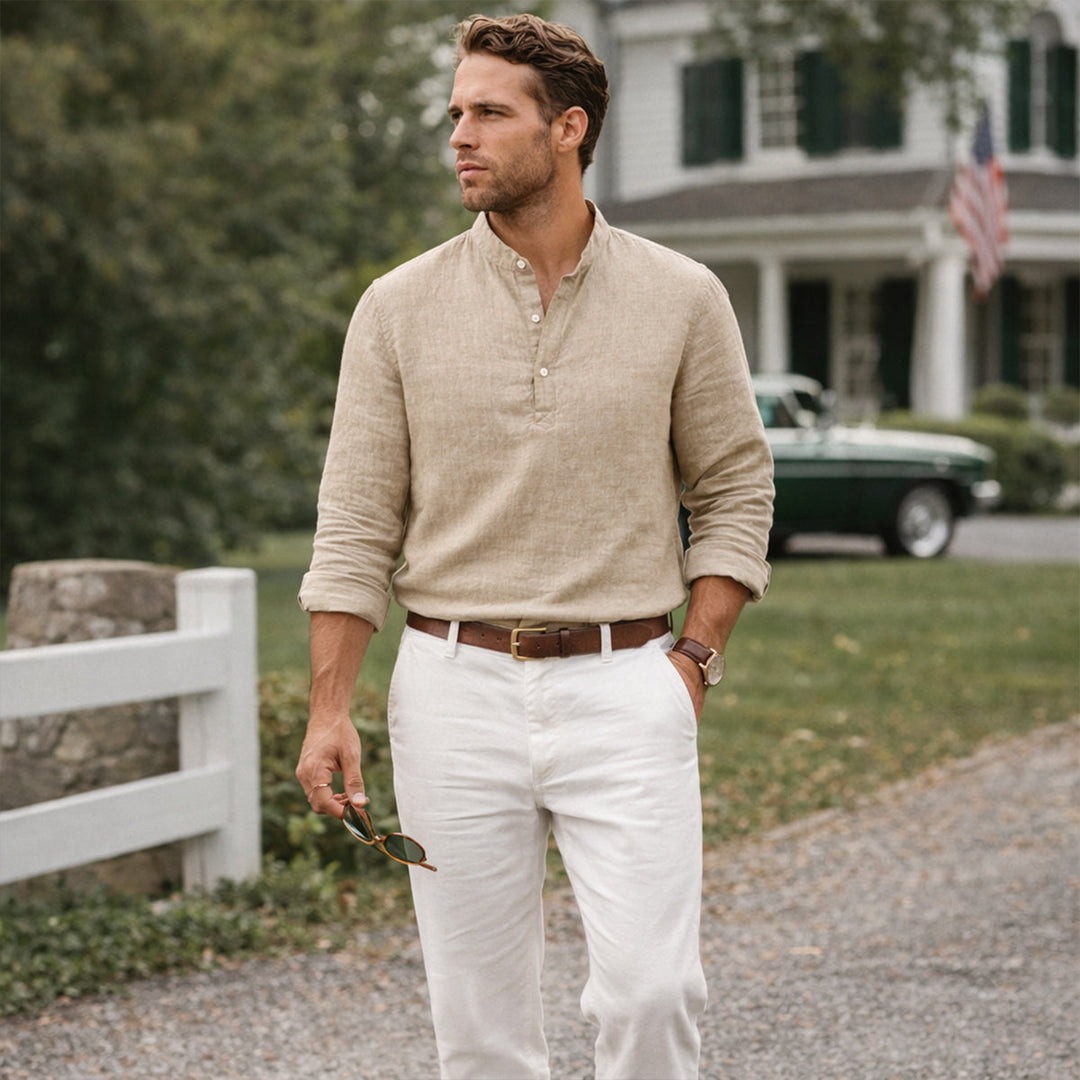 La chemise décontractée à boutons en lin respirant pour hommes de Ridgebrook Park