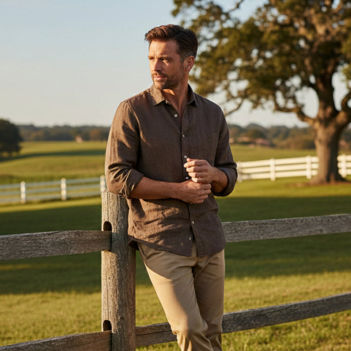 La Chemise en Coton Lin Légère à Col Montant pour Hommes Knightsbridge