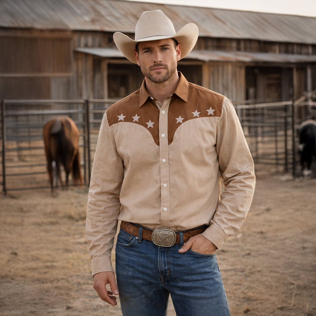 La chemise en denim tendance western à patchwork bicolore pour hommes Linfield