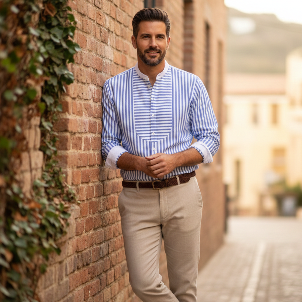 La chemise à col montant à rayures légère et ajustée pour homme Glenbrook