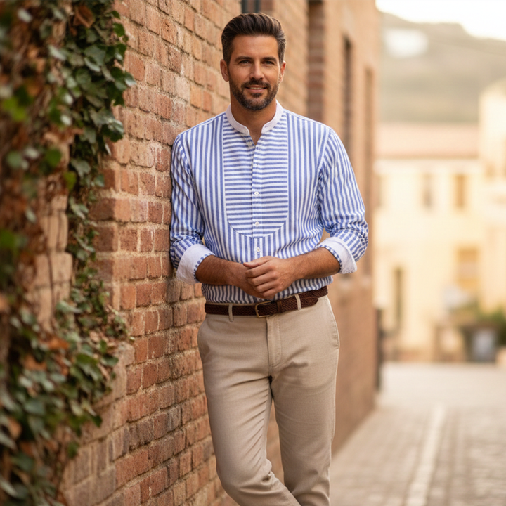 La chemise à col montant à rayures légère et ajustée pour homme Glenbrook