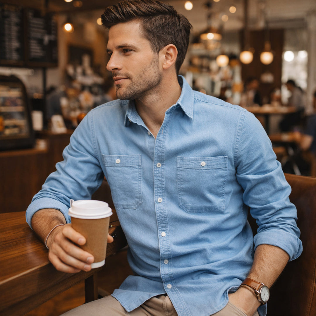 La chemise en denim slim fit pour hommes Crestfall Ridge avec poches doubles