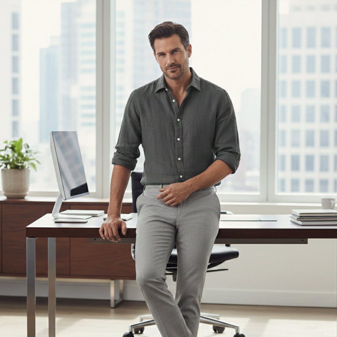 La chemise en coton et lin respirante pour hommes Carlisle, coupe décontractée