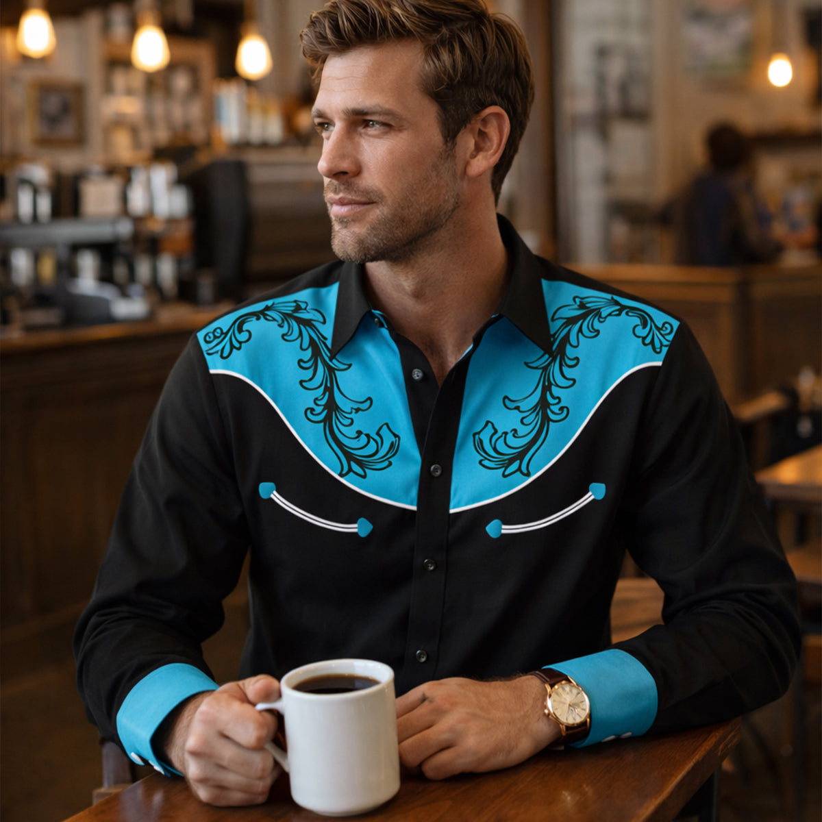 La chemise en denim légère pour homme à patchwork bicolore Briarstone Park
