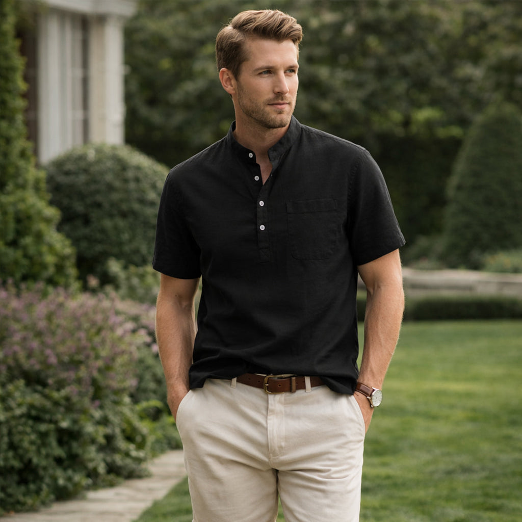 La chemise Henley décontractée en coton et lin pour homme Hillgate