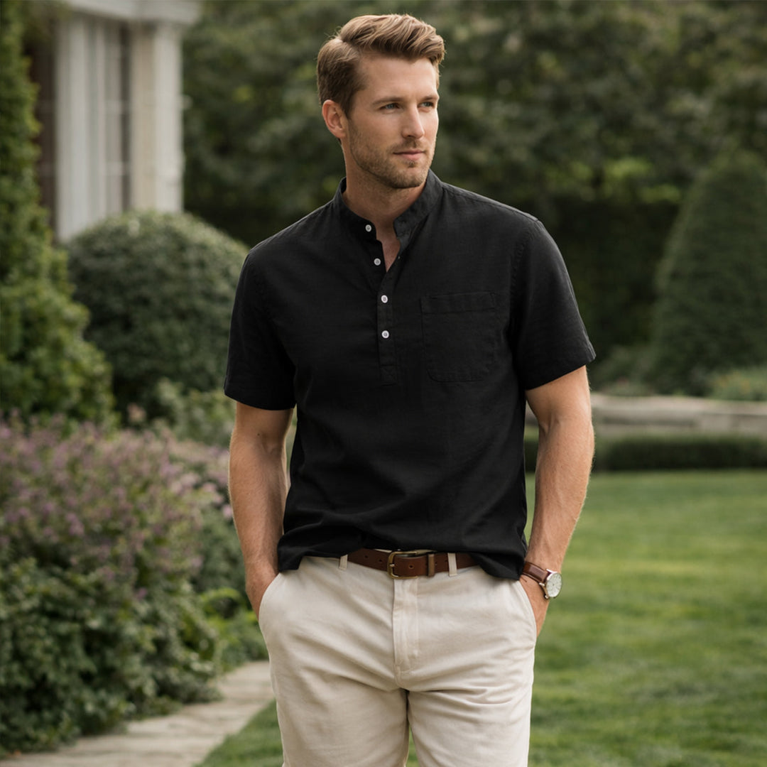 La chemise Henley décontractée en coton et lin pour homme Hillgate