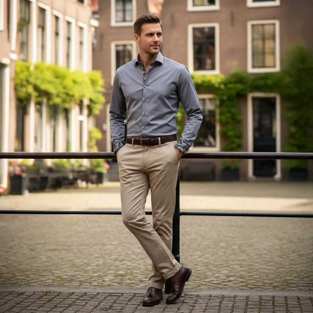 La chemise habillée en satin de coton sur mesure pour homme Mayfair - Gris