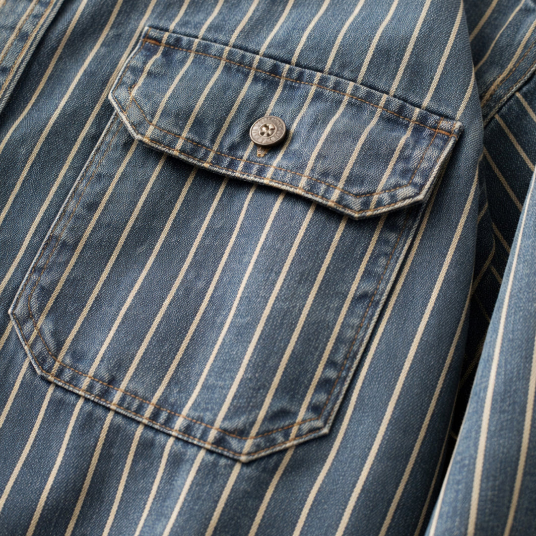 La chemise veste en denim à rayures verticales vintage lavée Oakcrest pour hommes – Bleu