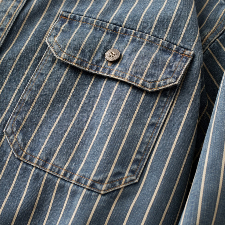 La chemise veste en denim à rayures verticales vintage lavée Oakcrest pour hommes – Bleu