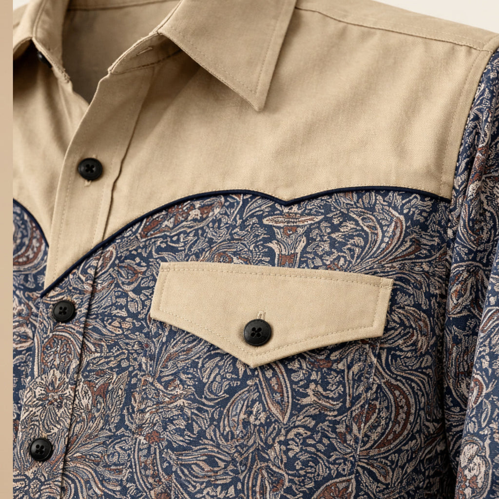 Chemise en denim douce à patchwork bicolore pour hommes Huntley