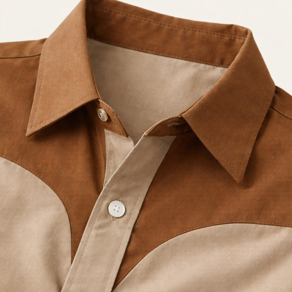 La chemise en denim rétro western à patchwork bicolore pour homme Brookcrest