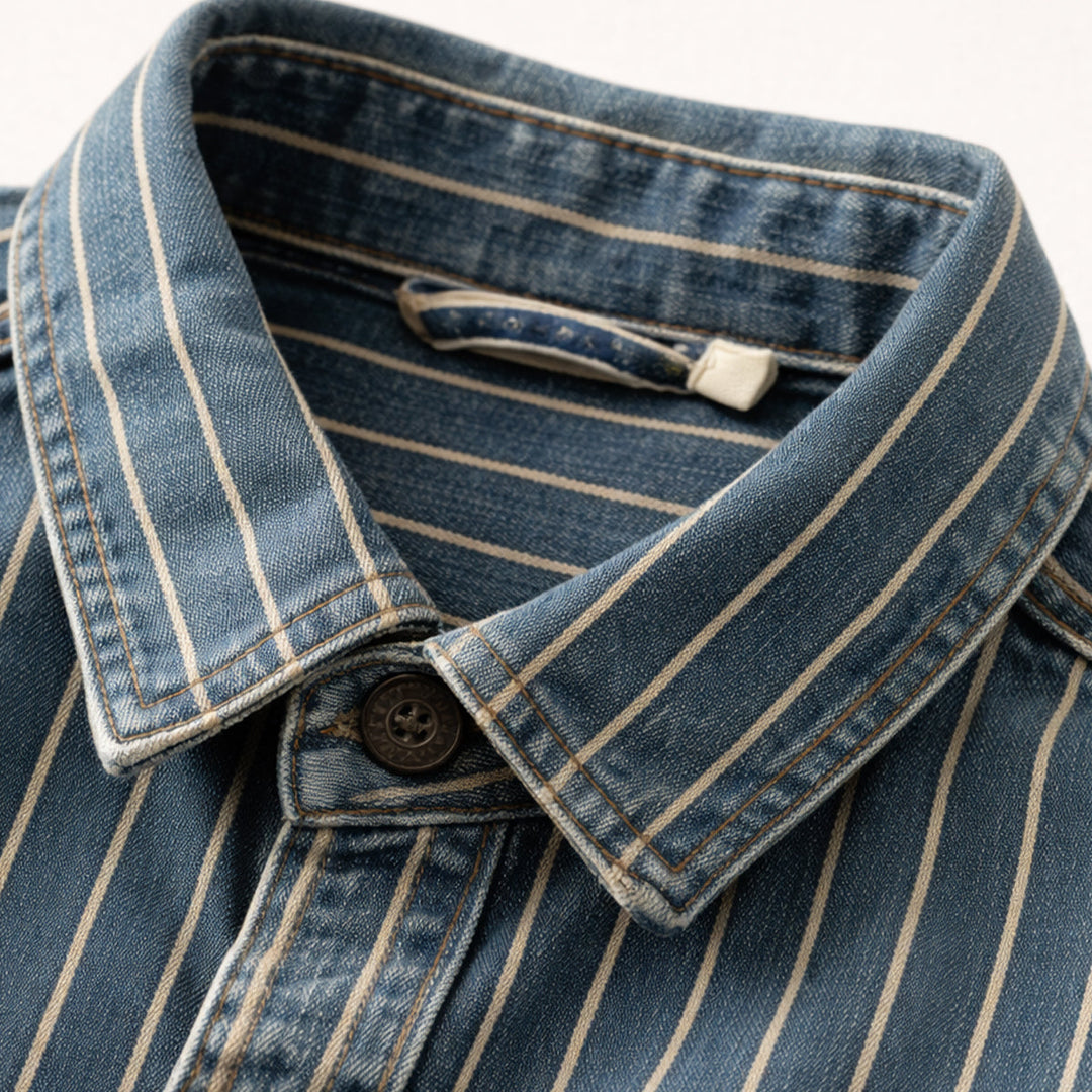 La chemise veste en denim à rayures verticales vintage lavée Oakcrest pour hommes – Bleu