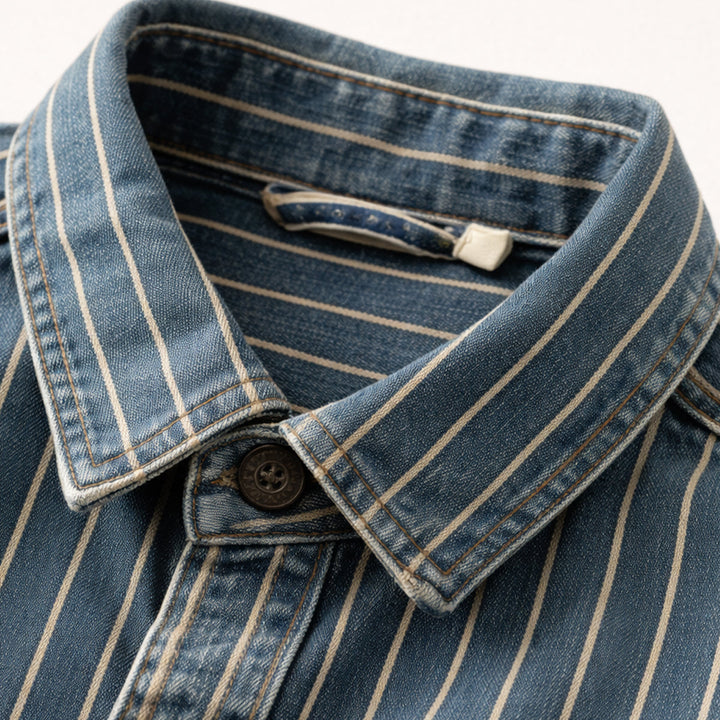 La chemise veste en denim à rayures verticales vintage lavée Oakcrest pour hommes – Bleu