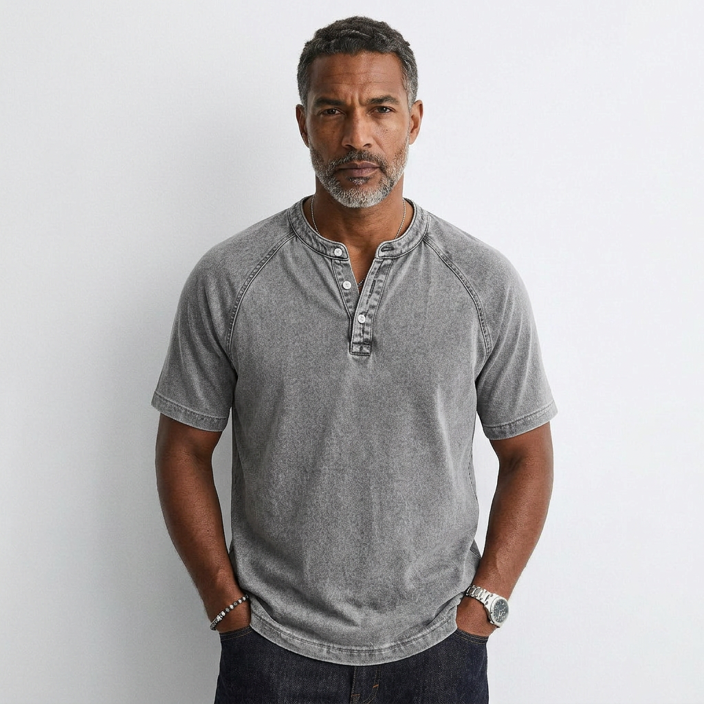 Nicolas - T-Shirt Vintage à Boutons pour Hommes