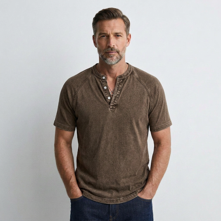 Lucas - T-Shirt Vintage à Boutons pour Hommes