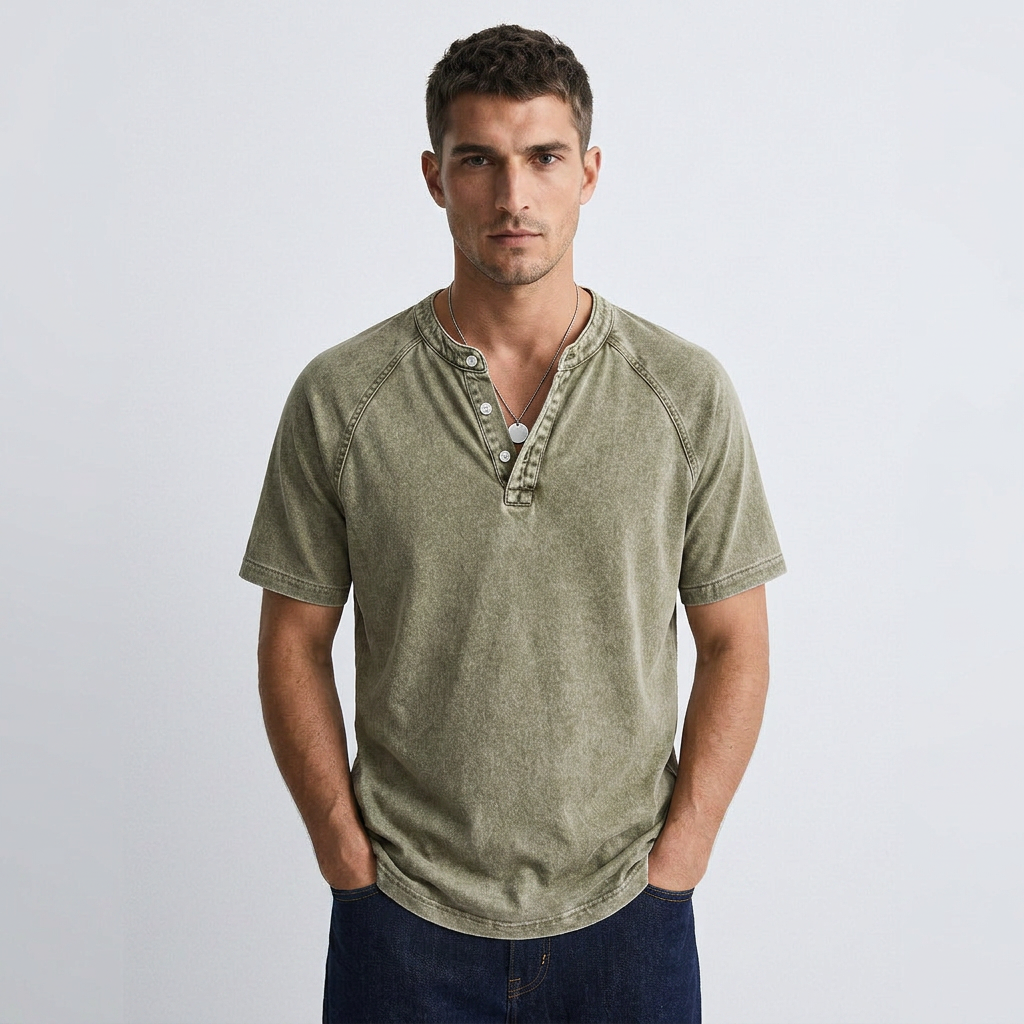 Jules - T-shirt Vintage à Boutons pour Hommes