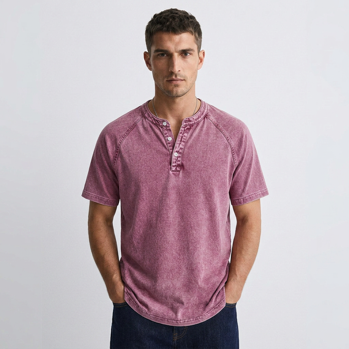 Léo - T-Shirt Vintage Boutonné pour Hommes