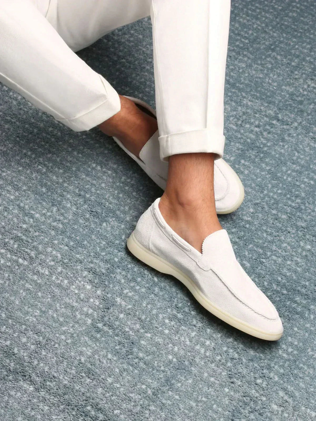 Mocassin Classique en Suède Blanc Perle