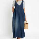 Karen | Robe Longue en Denim Lavé Vintage avec Touche de Coton Doux