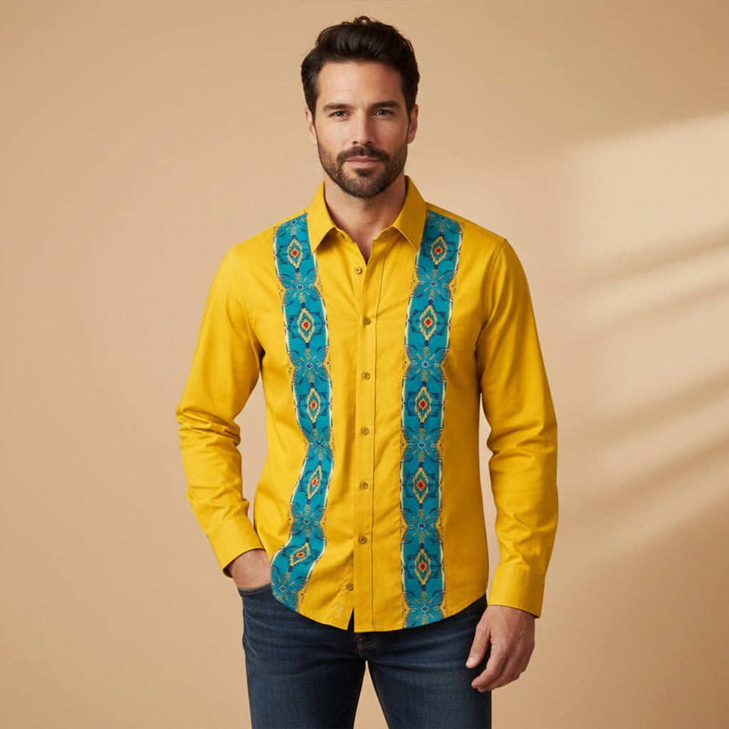 La chemise en denim tendance western à patchwork bicolore pour hommes Linfield