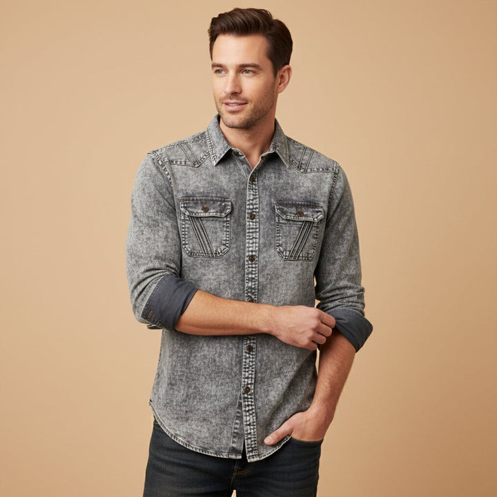 La Chemise en Denim Vintage Tie Dye Grise Clair pour Homme Fairbrook