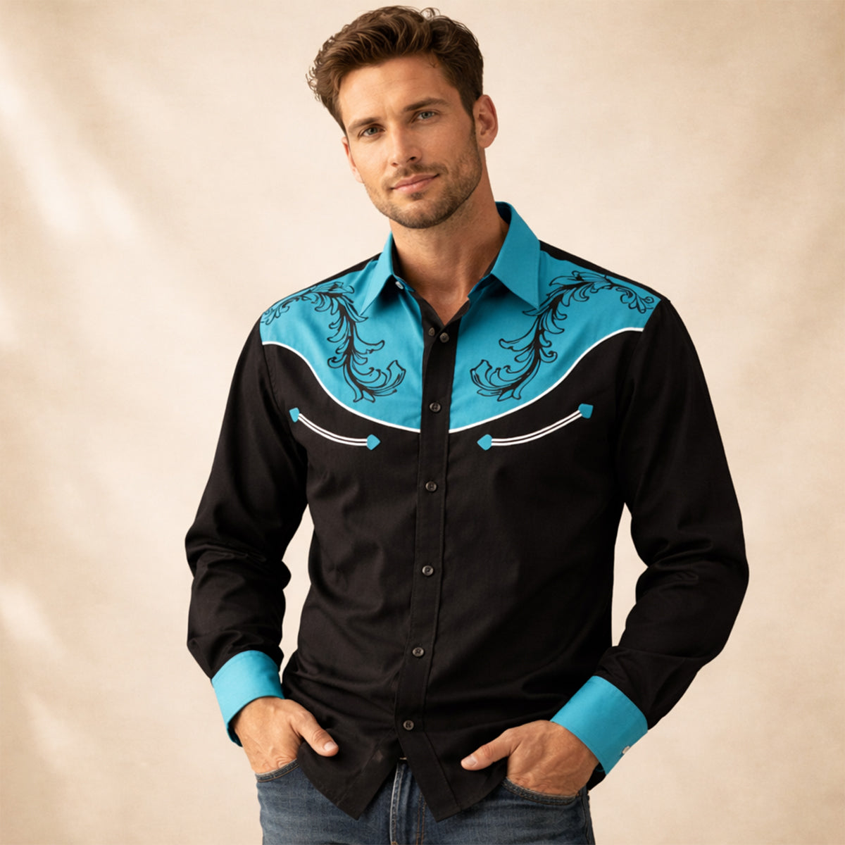La chemise en denim légère pour homme à patchwork bicolore Briarstone Park