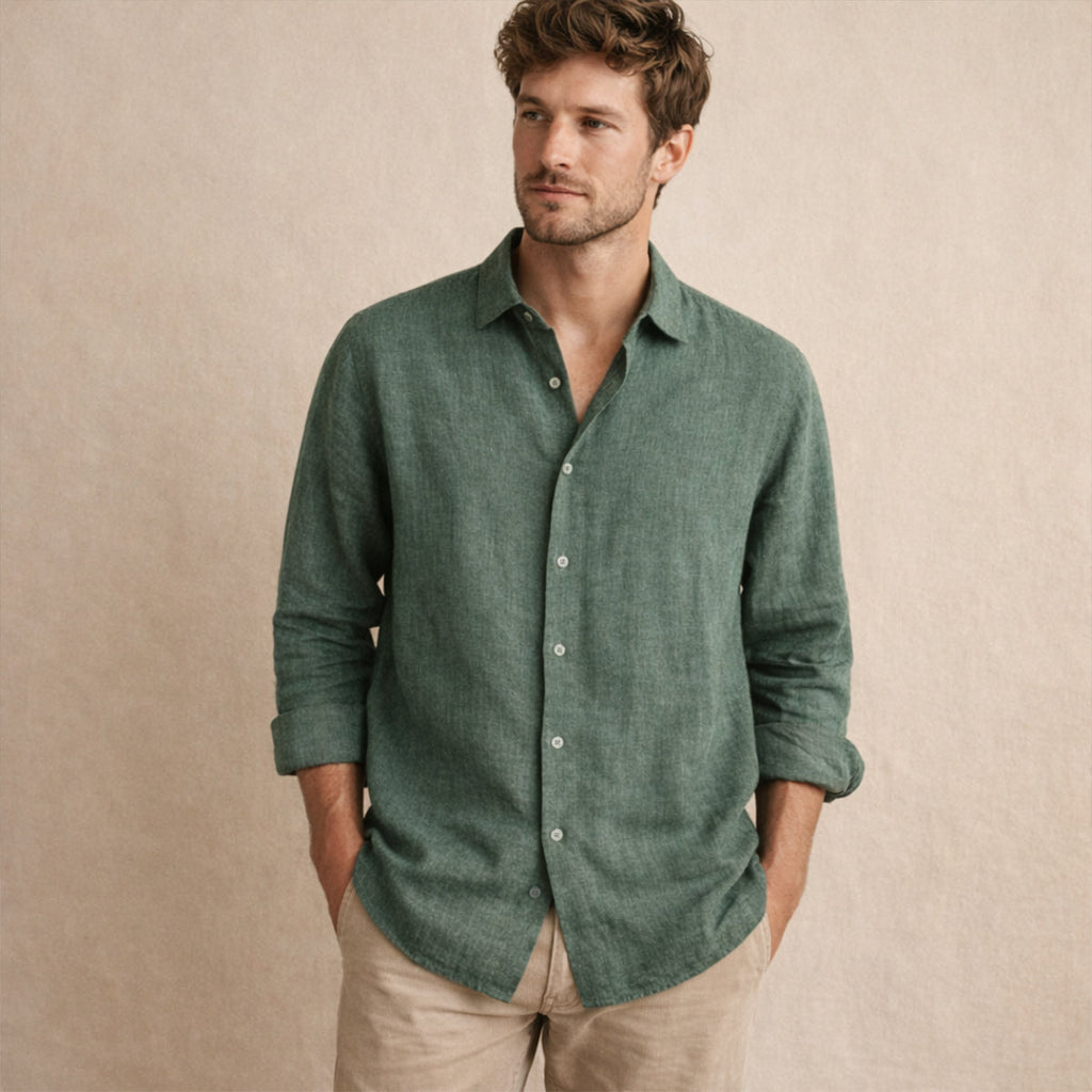 La Chemise Décontractée en Lin à Manches Boutonnées pour Hommes Meadowfall