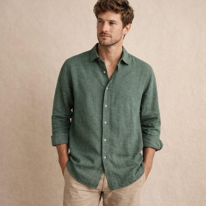 La Chemise Décontractée en Lin à Manches Boutonnées pour Hommes Meadowfall