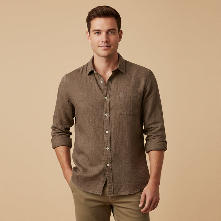 La Chemise en Coton Lin Légère à Col Montant pour Hommes Knightsbridge
