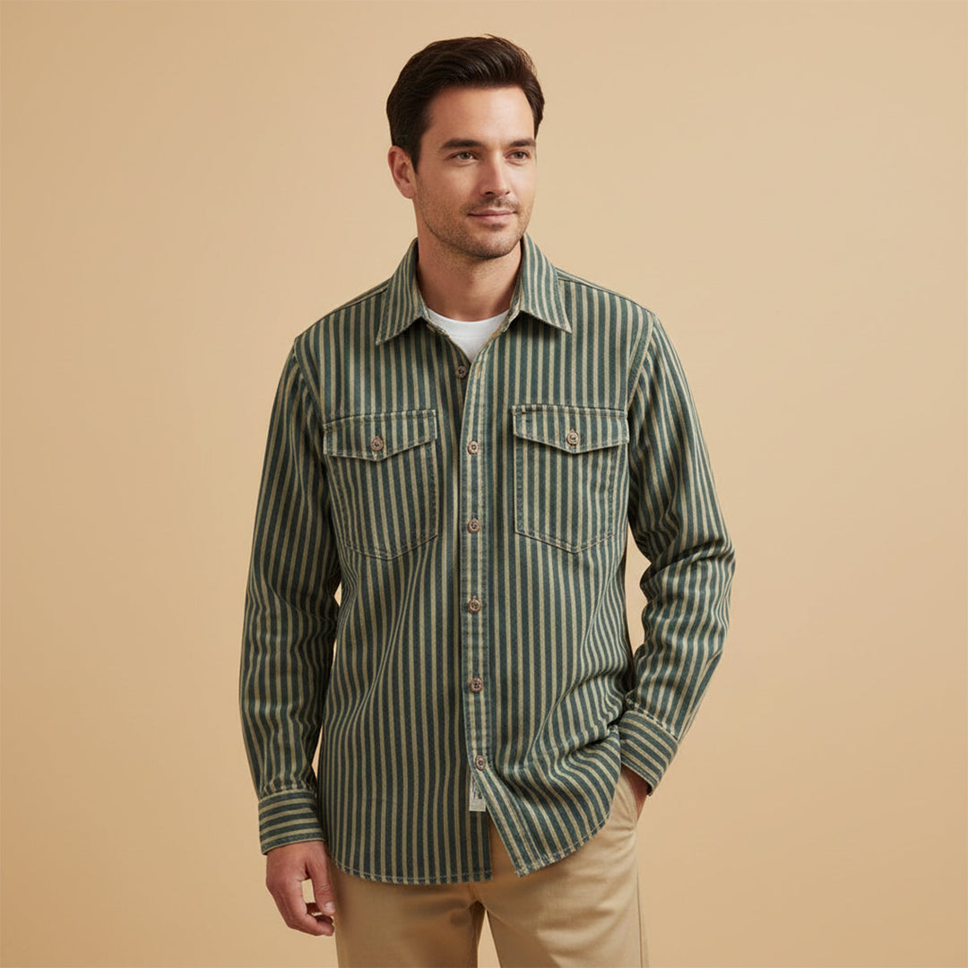 La chemise en denim à rayures verticales nostalgique pour homme Willowfall