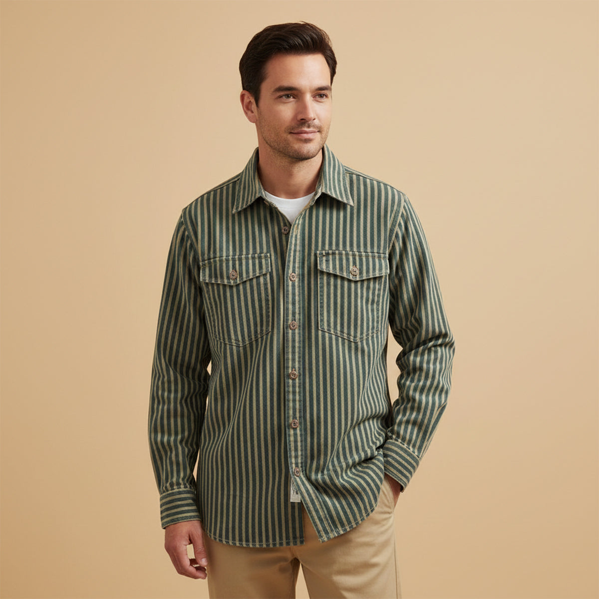 La chemise en denim à rayures verticales nostalgique pour homme Willowfall