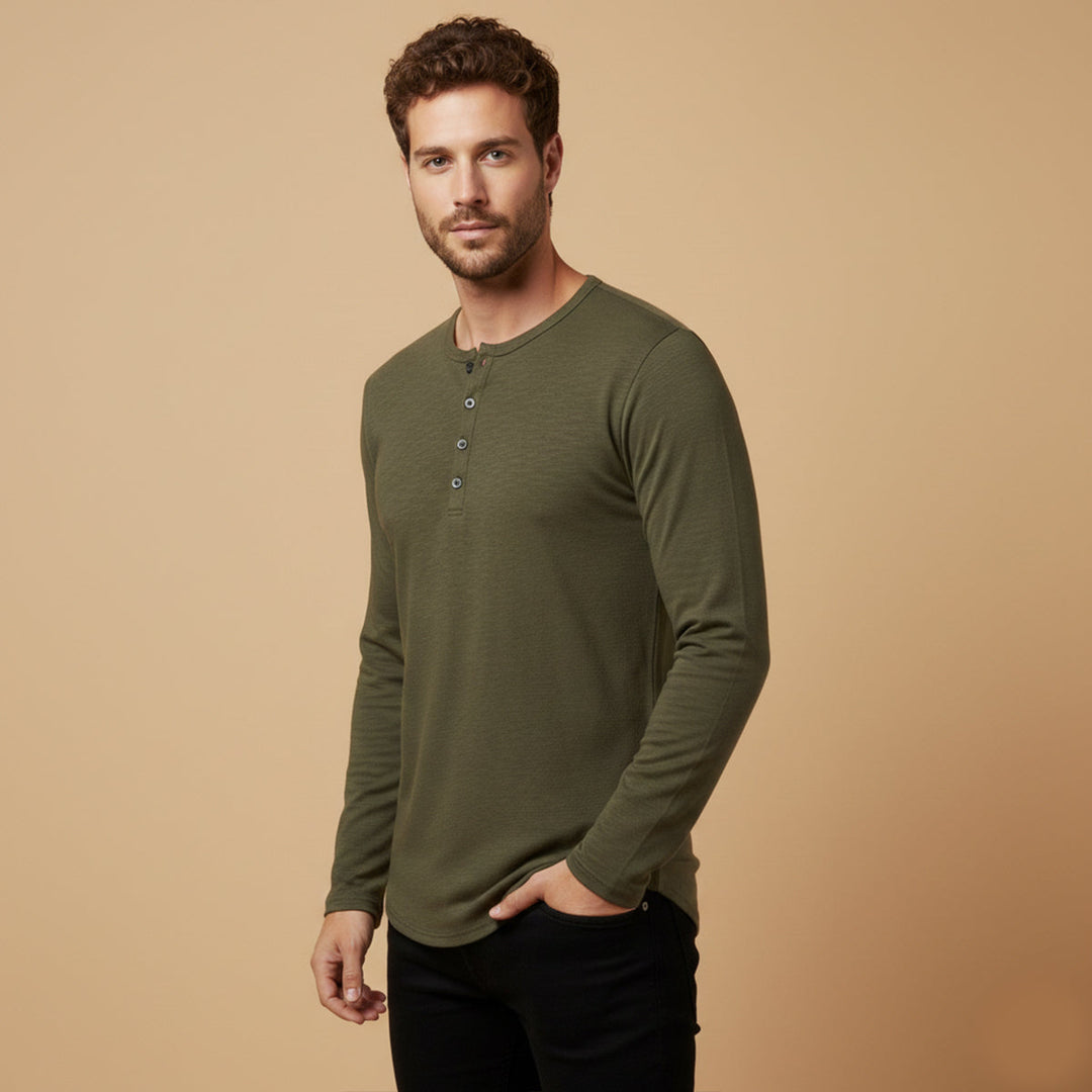 T-shirt en coton Henley à col boutonné décontracté pour hommes Berkshire